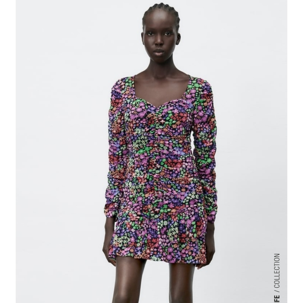 Zara Floral Print Draped Mini Dress NWT